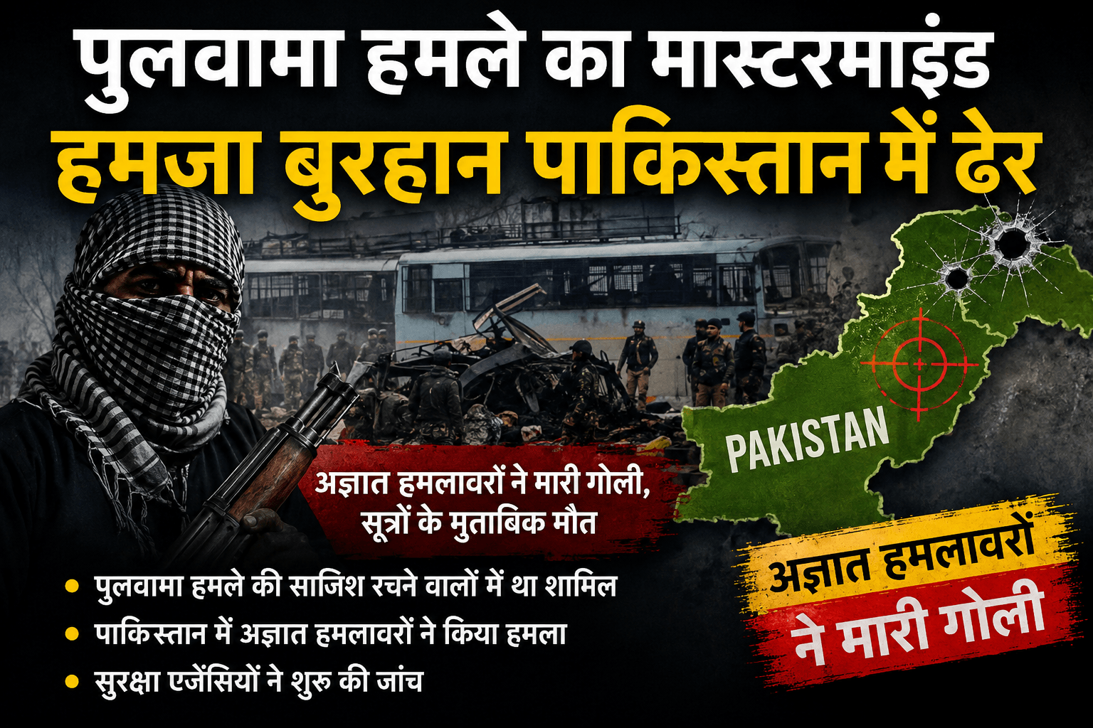 पाकिस्तान में मारा गया पुलवामा हमले का मास्टरमाइंड हमजा बुरहान, अज्ञात हमलावरों ने बरसाईं गोलियां